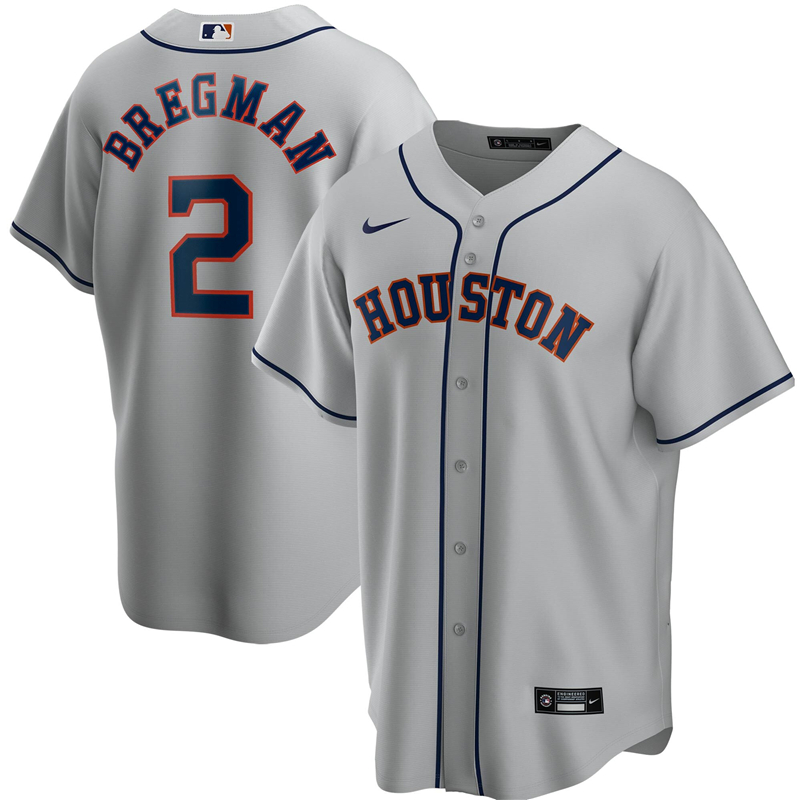 2020 MLB Men Houston Astros 2 Alex Bregman Nike Gray Road 2020 Replica Player Jersey 1